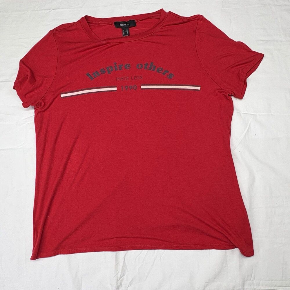 Forever 21 Plus Womens 0X Red Inspire Others Hate Less Graphic T-Shirt